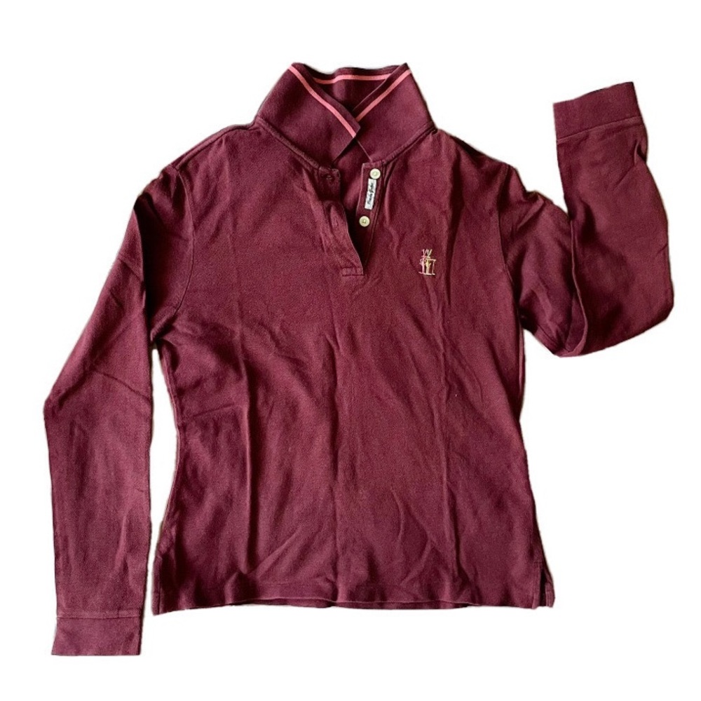 Pearly Gates Golf polo shirt long sleeves collared in burgundy Women Sz Small